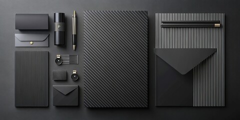 Black Corporate Identity Design Template - Gray Stripes Background