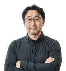 Obraz premium Middle-aged man with glasses posing confidently, cut out - stock png.