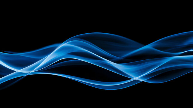Electric blue waves of energy flowing diagonally create a mesmerizing visual effect against a dark background