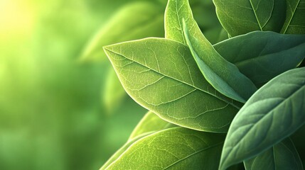 Fototapeta premium Close-Up of Fresh Green Leaves with Natural Light in Background