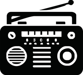 Radio icon vector illustration, logo template, FM broadcast icon isolated, Radiocast business concept. Old radio clipart, Radio logo template vector. tape recorder symbol.