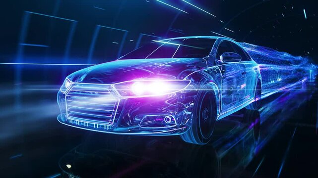Abstract 3d electric neon car