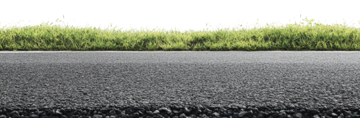 Grass along a freshly paved road in daylight, cut out - stock png.