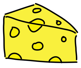 yellow triangular slice of cheese with holes