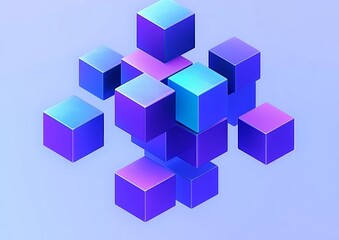 Minimalist 3D Abstract Cube Design in Blue and Purple Geometric Shapes