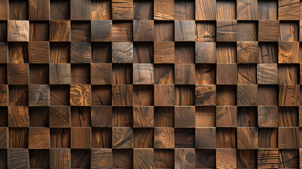 Dark Wood Cube Texture: A rich, dark brown wood cube texture provides a dramatic and sophisticated background. The image features a grid of varying wood tones, creating a unique visual appeal.  