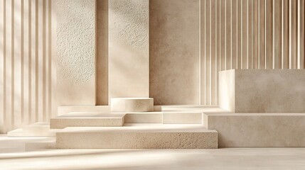 Minimalist Abstract Architecture with Textured Beige Surfaces