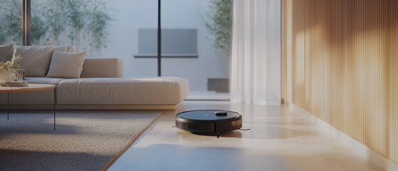 Smart robotic vacuum cleaner demonstration navigating under bed in indoor environment