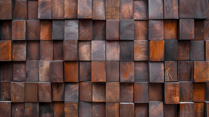 Rustic Wood Block Wall: A captivating backdrop of rich brown wood blocks arranged in an intriguing geometric pattern, showcasing a natural, textured surface.