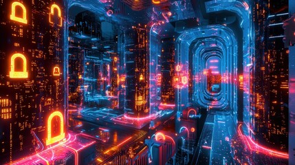 Illuminating virtual servers digital realm tech concept cloud environment futuristic viewpoint