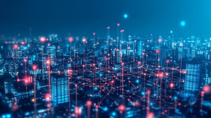 Obraz premium Futuristic Cityscape with Digital Connectivity and Neon Lights