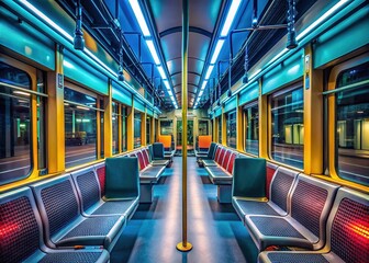 Fototapeta premium Empty Tram Interior Minimalist Design, Modern Public Transport