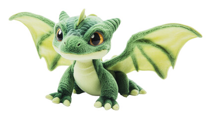 Fototapeta premium Cute green dragon plush toy with wings, cut out - stock png.