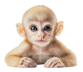 Young monkey gazing curiously at the viewer, cut out - stock png.