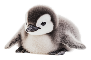 Adorable baby penguin resting on a soft surface, cut out - stock png.