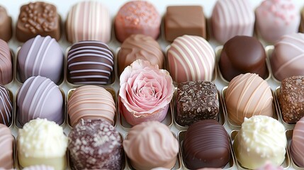 Exquisite Assortment of Gourmet Chocolate Confections with Beautiful Rose Accent for Decadent Treats and sweet Gifts