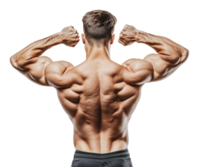 Strong man showcasing muscular physique in studio, cut out - stock png.