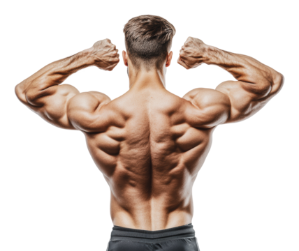 Strong man showcasing muscular physique in studio, cut out - stock png.
