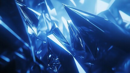 Dynamic Abstract Blue Crystal Shapes with Sharp Edges and Depth