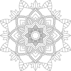 Fototapeta premium Easy Mandala coloring book simple and basic for beginners, seniors and children. Set of Mehndi flower pattern for Henna drawing and tattoo. Decoration in ethnic oriental, Indian style. 