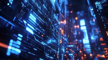 Obraz premium Futuristic Digital Data Visualization with Blue and Orange Neon Lights