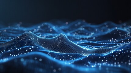 Naklejka premium Abstract Digital Waves with Blue Light and Glittering Particles