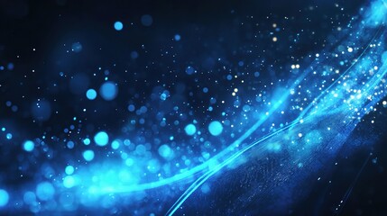 Abstract Blue Glowing Particles and Light Waves Background Image