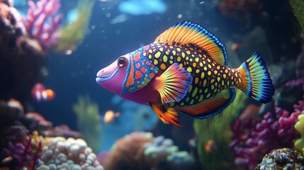 Vibrant Rainbow Parrotfish in a Coral Reef Ecosystem