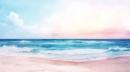 Obraz premium Serene Beach Scene with Gentle Waves and Colorful Sky at Sunset