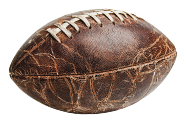 Vintage brown football with worn texture details, cut out - stock png.
