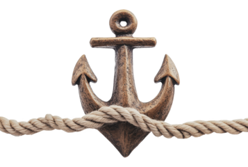 Coastal anchor and rope decor, cut out - stock png.