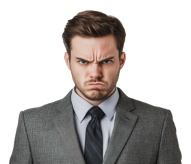Businessman with a serious expression in suit, cut out - stock png.