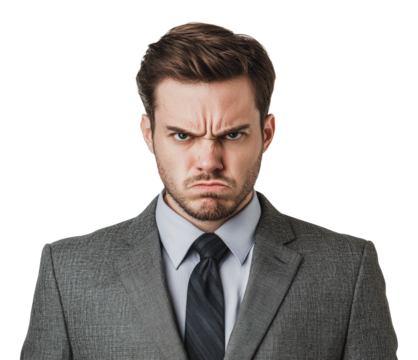 Businessman with a serious expression in suit, cut out - stock png.