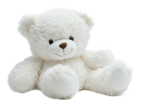 Naklejki Soft white teddy bear with a gentle smile, cut out - stock png.