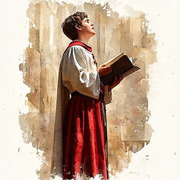 A Young Cantor in Prayer, Artistic Watercolor Rendering of Religious Faith and Devotion.