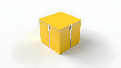 Obraz premium Yellow storage box with metal latches on white background.