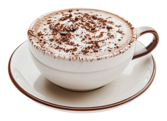 Delicious creamy hot chocolate in white mug, cut out - stock png.
