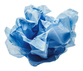 Fototapeta premium Crumpled light blue paper creates abstract shape, cut out - stock png.