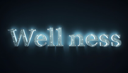 wellness word in letterpress type isolated with white highlights, png
