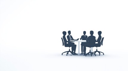 Business Meeting with Silhouettes Around a Table in White Background