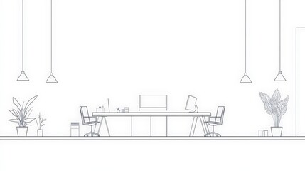 Minimalist Office Design with Modern Furniture and Green Plants