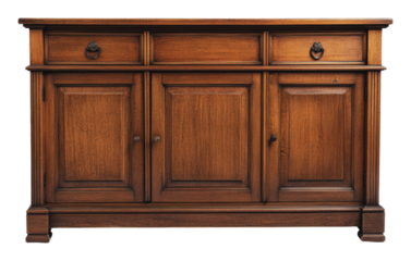 Elegant wooden sideboard with classic design, cut out - stock png.