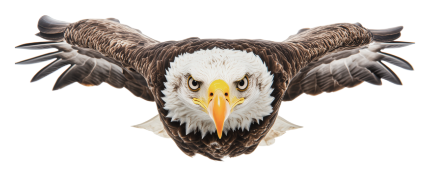 Powerful eagle soaring through clear skies, cut out - stock png.