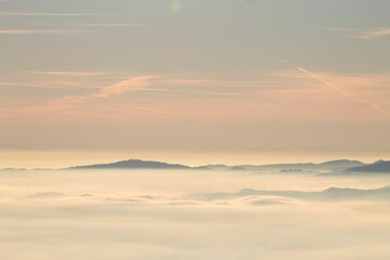 Misty mountains at sunrise
