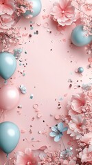 Pastel Pink and Blue Balloon and Flower Celebration Background
