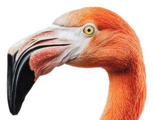 Bright flamingo portrait showcasing vibrant colors, cut out - stock png.
