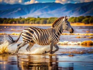 Vintage Zebra Galloping Lake Nakuru Kenya Wildlife Photography - Retro Animal Photo