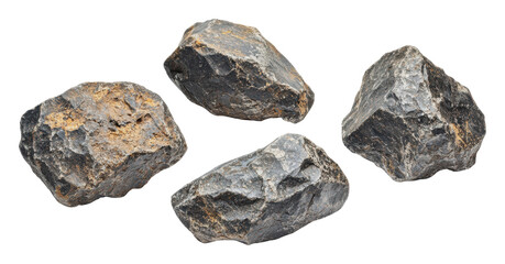 Unique black rocks collected from a natural site, cut out - stock png.