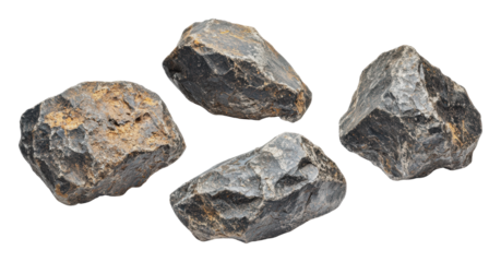 Unique black rocks collected from a natural site, cut out - stock png.