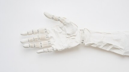 White Robotic Hand Displaying Open Palm on a Light Background
